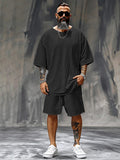 Relaxed Fit Solid 2-Piece Tracksuit Sets coofandy Black M 