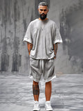Casual Oversized Fit T-shirt Shorts Set Sets coofandy Grey M 
