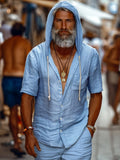 Cotton Hooded Shirt Shorts Sets Sets coofandy 