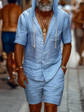 Cotton Hooded Shirt Shorts Sets Sets coofandy 