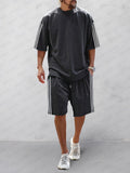 Classic Stripes 100% Cotton Tracksuit Set Sets coofandy Black M 