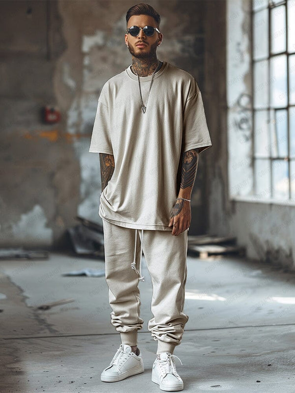 Soft Stretch T-shirt Jogger Pants Set Sets coofandy Light Khaki M 