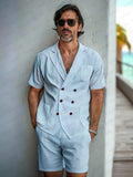 Casual Linen Blend Blazer Shorts Set Sets coofandy Blue M 