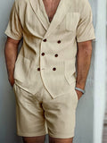 Casual Linen Blend Blazer Shorts Set Sets coofandy 