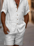 Casual Linen Blend Hooded Shirt Set Sets coofandy 