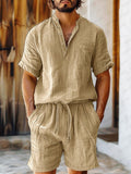 Breezy Casual Cotton Sets Sets coofandy Khaki M 