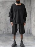 Stylish Layered-sleeve 100% Cotton Set Sets coofandy Black M 