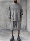 Stylish Layered-sleeve 100% Cotton Set Sets coofandy Gray M 