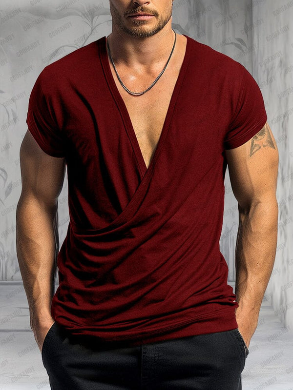 Minimalist Unsymmetrical T-Shirt T-Shirt coofandy Wine Red M 