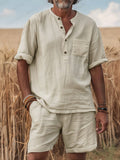 Timeless Cotton Shirt Shorts Set Sets coofandy 