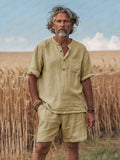 Timeless Cotton Shirt Shorts Set Sets coofandy Khaki M 