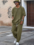 Leisure Relaxed Fit Cotton Set Sets coofandy Army Green M 