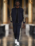 Luxury Gold Stripes Jacket Set Sets coofandy Navy Blue M 