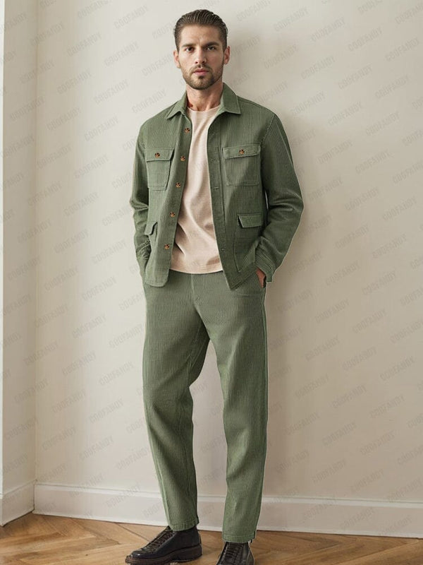 Utility Corduroy Cargo Jacket Set Sets coofandy Green M 
