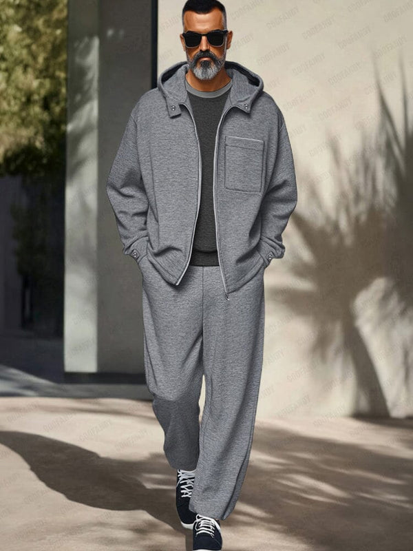 Athleisure Hooded Jacket Pants Set Sets coofandy Light Gray M 