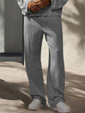 Leisure Pit-stripe Knit Hoodie Set Sets coofandy 