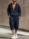 Fashionable Casual 2-Piece Knitwear Set Sets coofandy Navy Blue M 