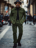 Leisure Corduroy Jacket Pants Set Sets coofandy Army Green M 