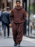Athleisure Streetwear Denim 2-Piece Matching Set Sets coofandy Wine Red M 