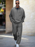 Athleisure 100% Cotton Denim Matching Set Sets coofandy Grey M 