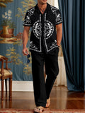 Casual Vintage Printed Cuban Shirt Set