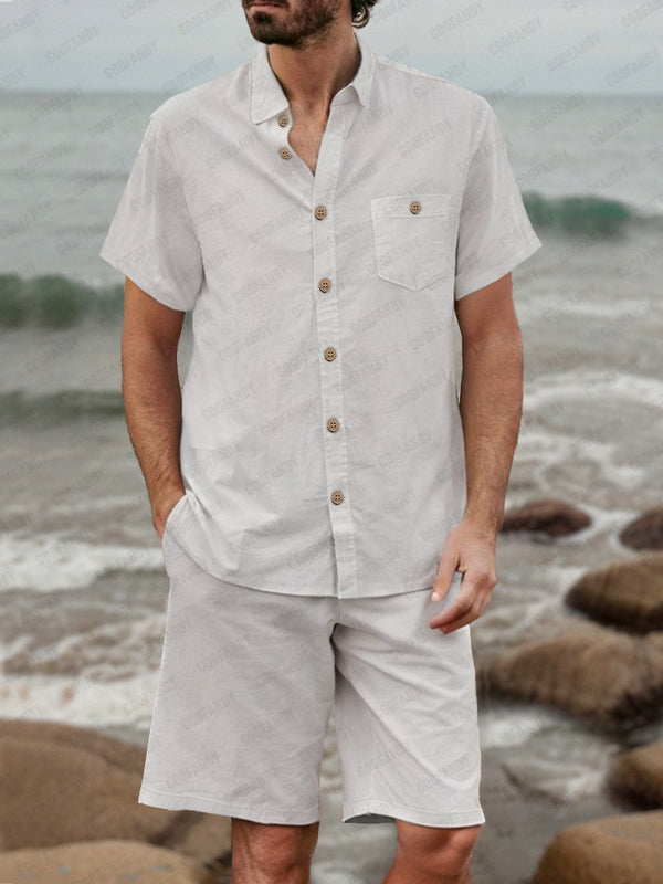 Casual Minimalist Cotton Shirt Set