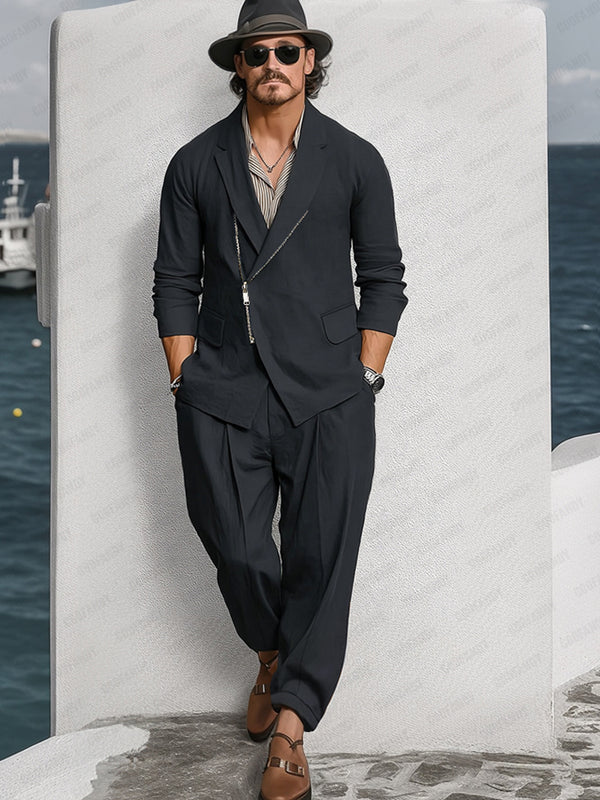Trendy Zipper Closure Cotton Suit Set