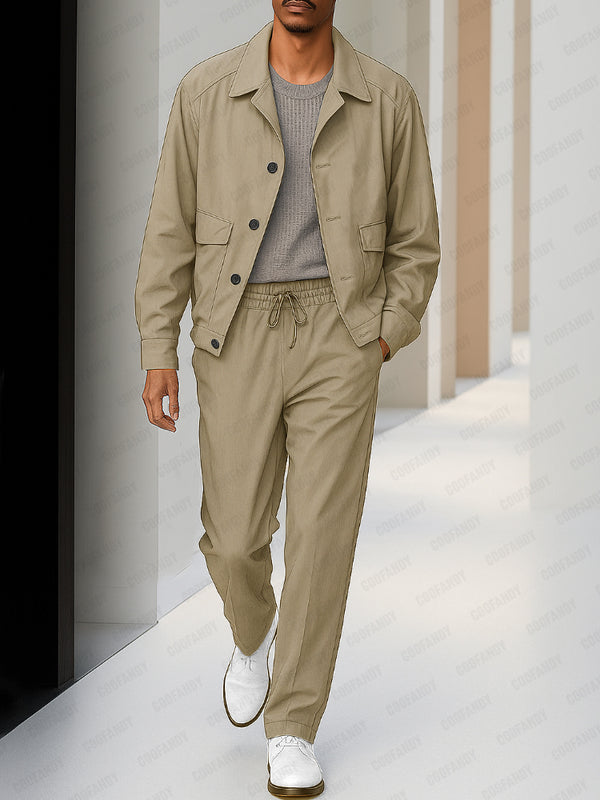 Casual Utility Style Jacket Pants Set