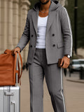 Trendy Contrast Stripe Hooded Blazer Set