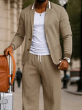 Casual Contrast Collar Blazer Pants Set