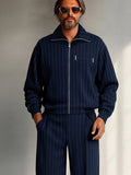 Casual Stripes Jacket Pants Set