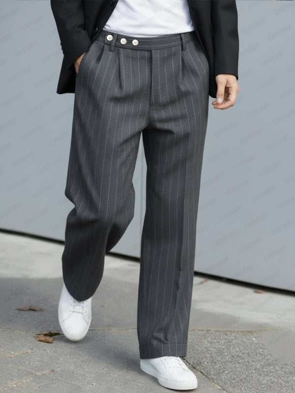 Casual Pleated Pinstripe Pants