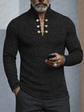 Stylish Button Design Turtleneck Knit Top