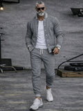 Casual Active Knit Bomber Jacket Jogger Set
