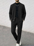 Faux Suede Collarless Jacket Pants Set