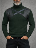 Stylish Leather Patchwork Turtleneck Top