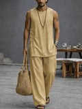 Simple Casual 100% Cotton Tank Top Pants Set
