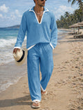 Casual Contrast Color Textured Matching Set