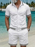 Smart Contrast Tipped Short Sleeve Shirt Set