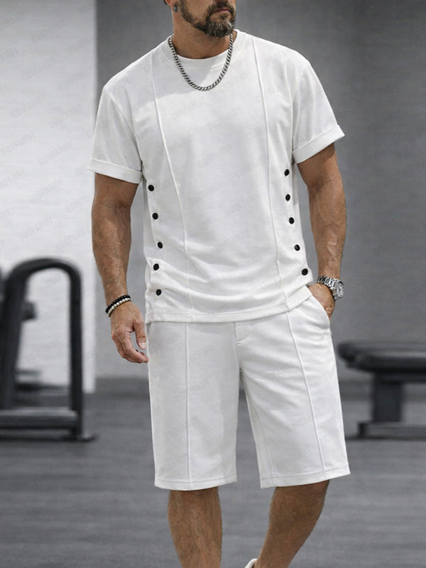 Athleisure Button Detail T-Shirt Shorts Set