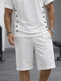 Athleisure Button Detail T-Shirt Shorts Set