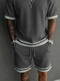 Relaxed Fit Contrast Trim Waffle Casual Set