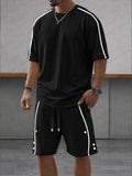 Casual Loose Contrasct Color Line Sports Set