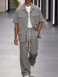 Casual Cuban Collar Utility Shirt Pants Set