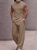 Refined Button Design Sleeveless Top and Pants Set