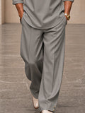 Modern Button Detail Stand Collar Shirt Pants Set
