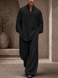 Casual Loose Button Accents Sleeve Shirt Pants Set