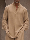 Casual Loose Button Accents Sleeve Shirt Pants Set