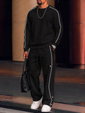 Casual Contrast Piping Pinstripe Matching Set