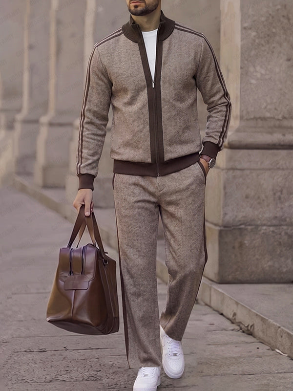 Urban Colorblock Herringbone Jacket Pants Set